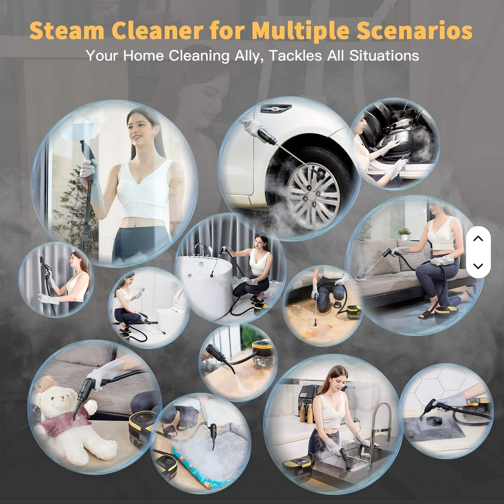 Nuvelo handheld steam cleaner removing buildup on tile