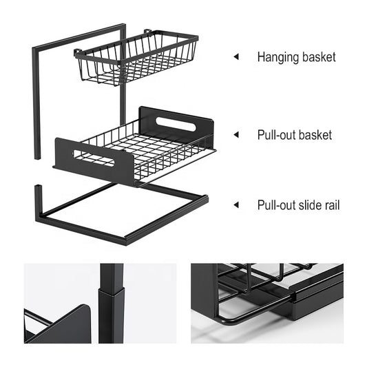 Nuvelo Under-Sink Pull-Out Organizer Set with cleaning bottles stored inside
