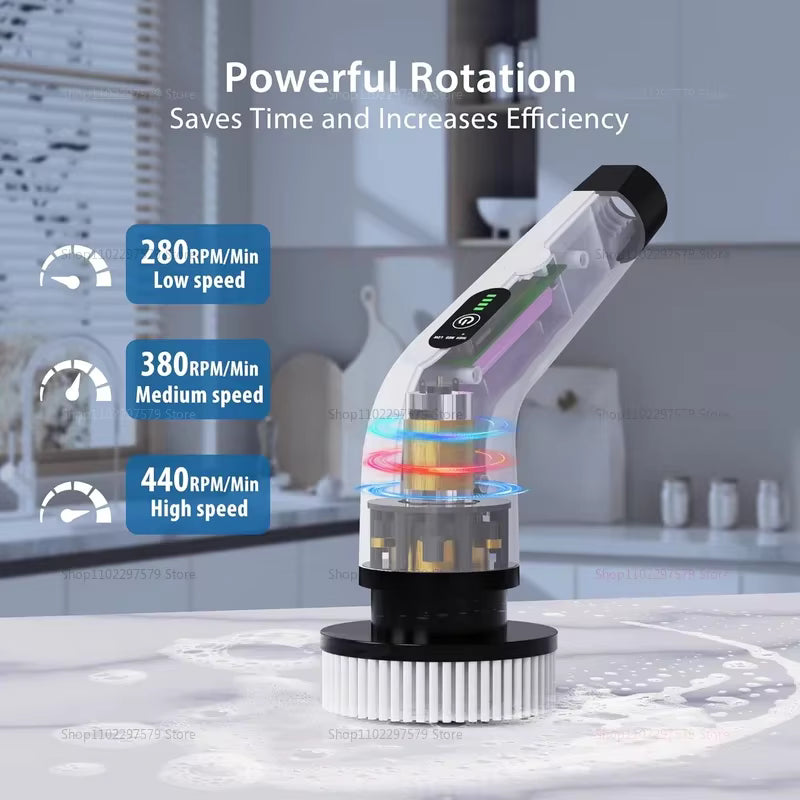 Nuvelo Cordless Electric Spin Scrubber cleaning bathroom tile and grout