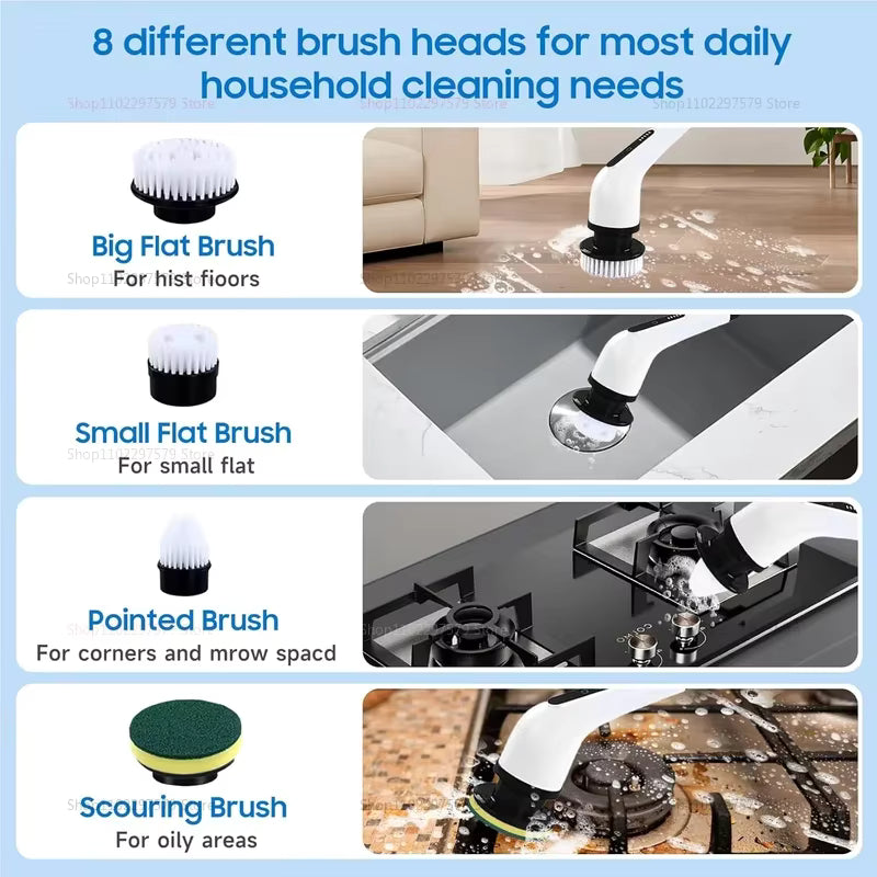 Nuvelo Cordless Electric Spin Scrubber attachment set and use cases